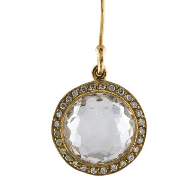 IPPOLITA 18K YELLOW GOLD 750 DIAMOND & QUARTZ SMALL DROP EARRINGS - Picture 5 of 8